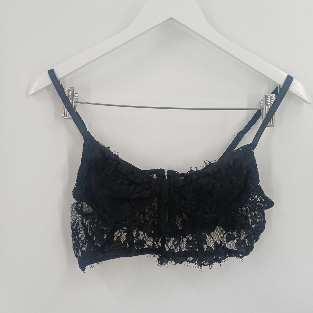 womens shein Black Lace Trim Bralette Cami Crop Top Size Large